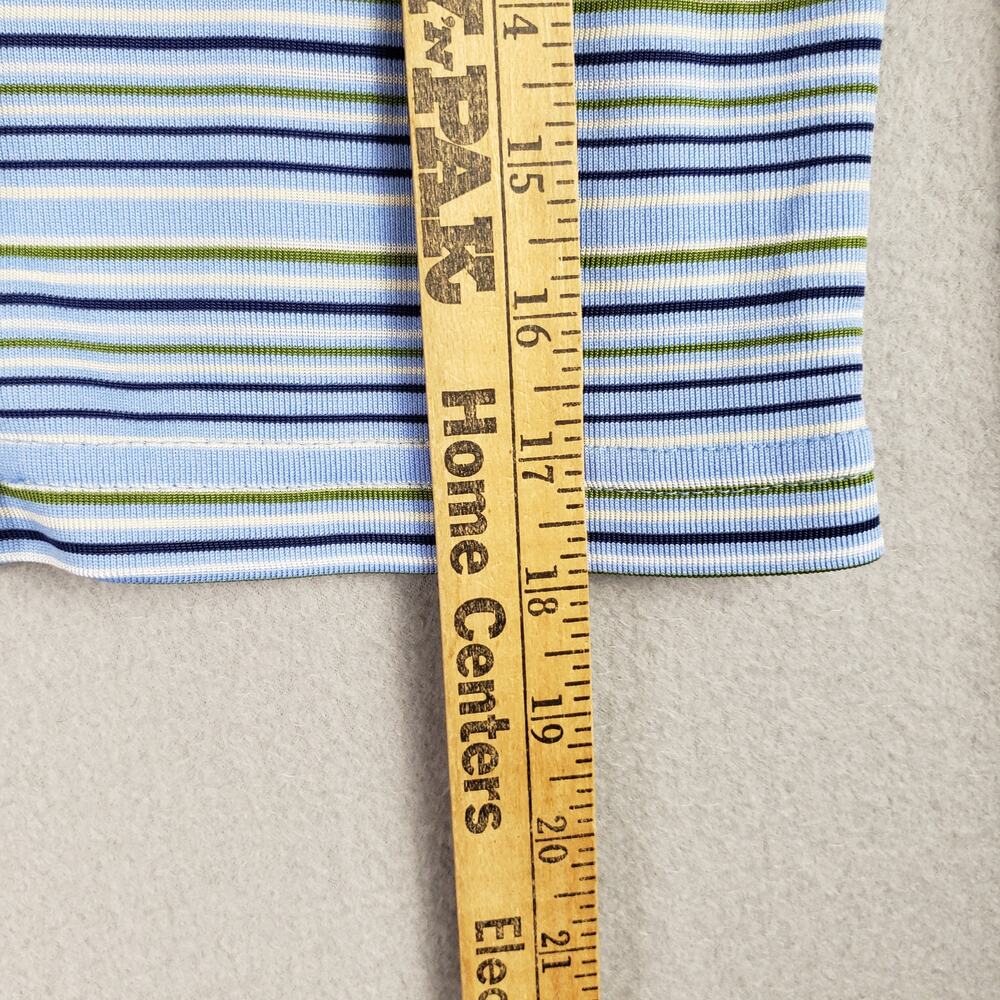 Y2K Accomplice Size M Button Front Polo Shirt Blue Green Stripe Androgynous Edgy - Picture 7 of 9